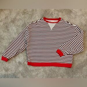 Free People We The Free Classic Striped Crewneck Sweatshirt in Coffee Combo